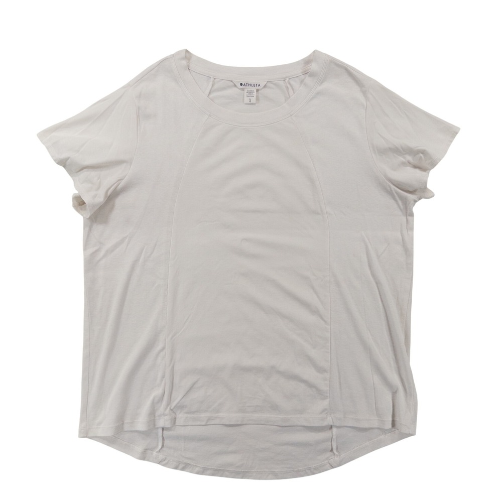 Athleta Womens T-Shirt Large White Short Sleeve High Low Hem Activewear Yoga Top